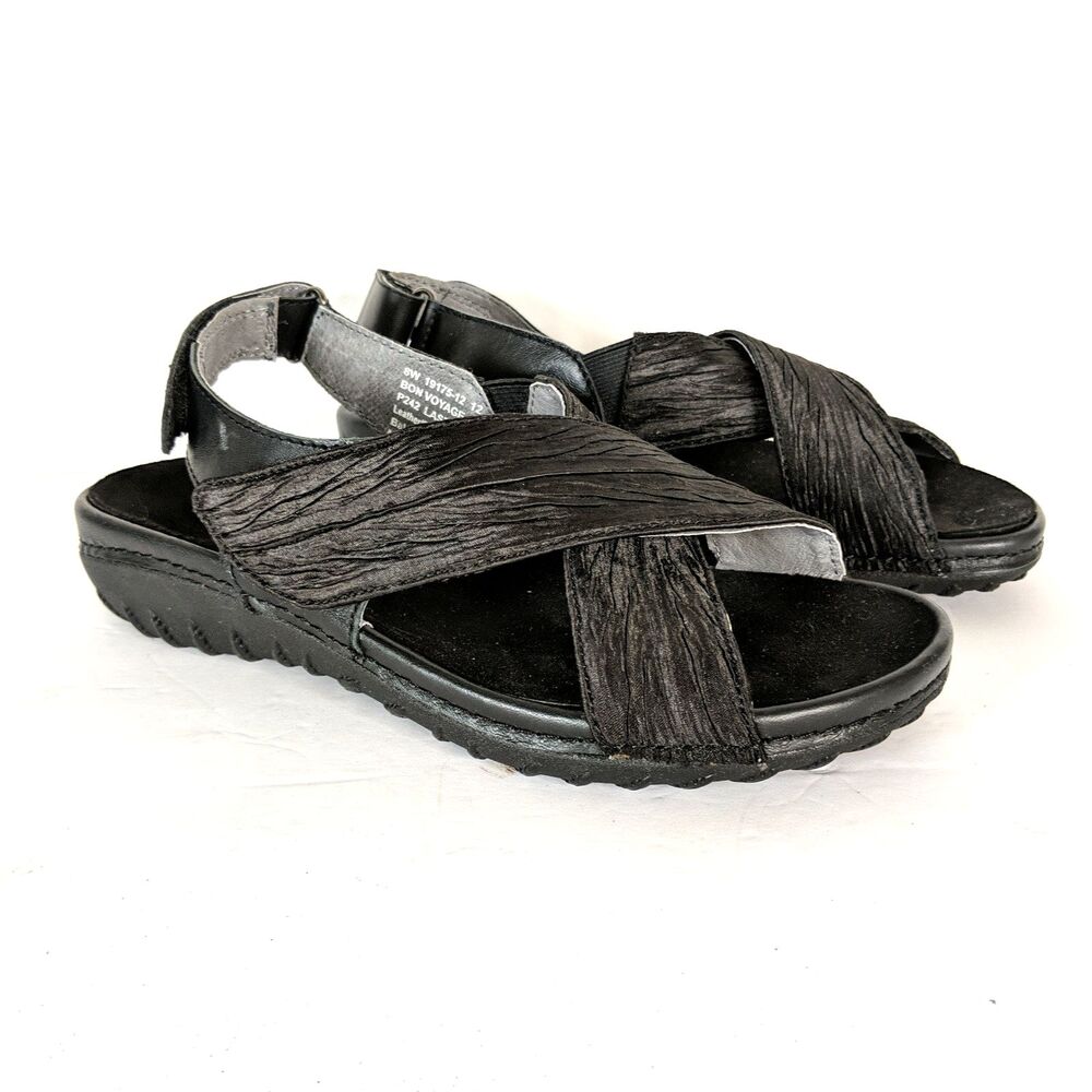 Barefoot Freedom Bon Voyage Black Crossover Sandal Women Size 8 Wide Hook Loop